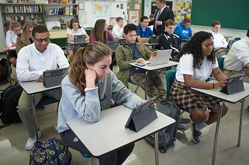 classroom in high school full of students